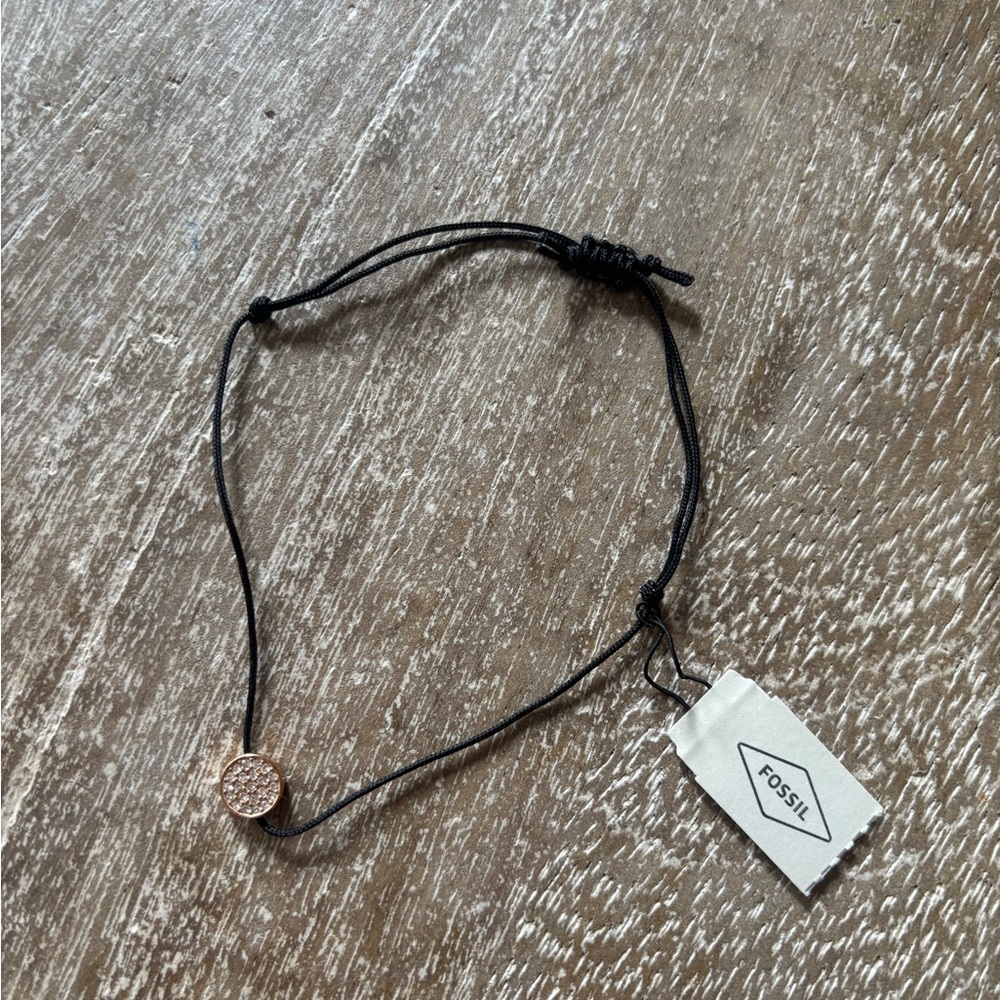 Fossil Black Cord Bracelet with Gold Bead